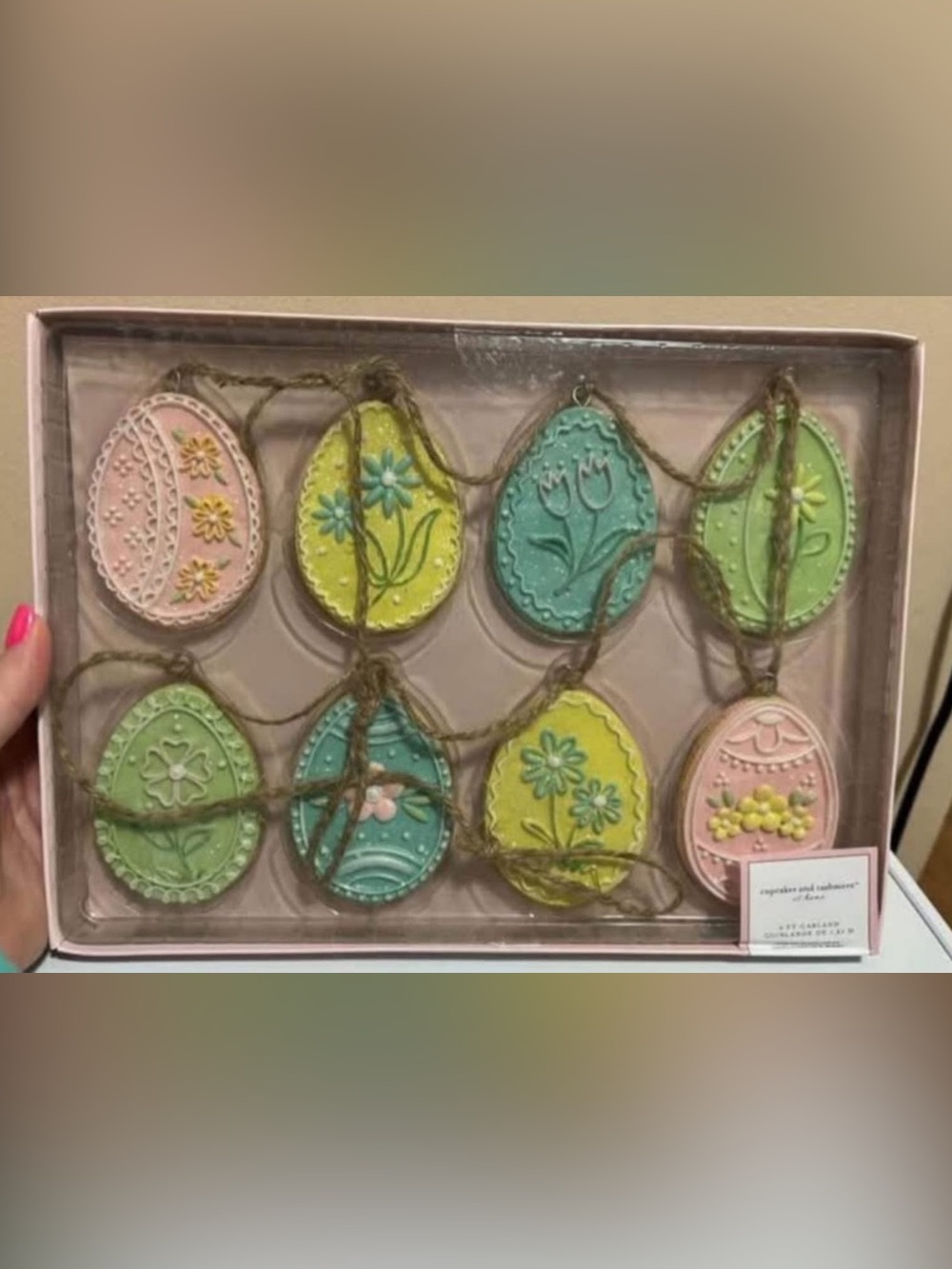 cupcakes & cashmere Pastel Yellow & Teal Easter Egg Garland